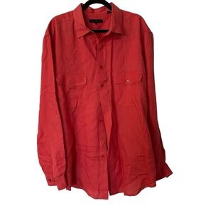Twenty Eight Degrees Deep Coral Long Sleeve Button Up 100% Linen Top Sz XLT GUC